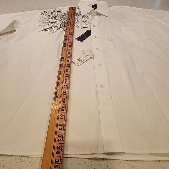 NWT Kani Gold Men's White Graphic Cross Button Front Shirt 4X Short Sleeve - Picture 7 of 8